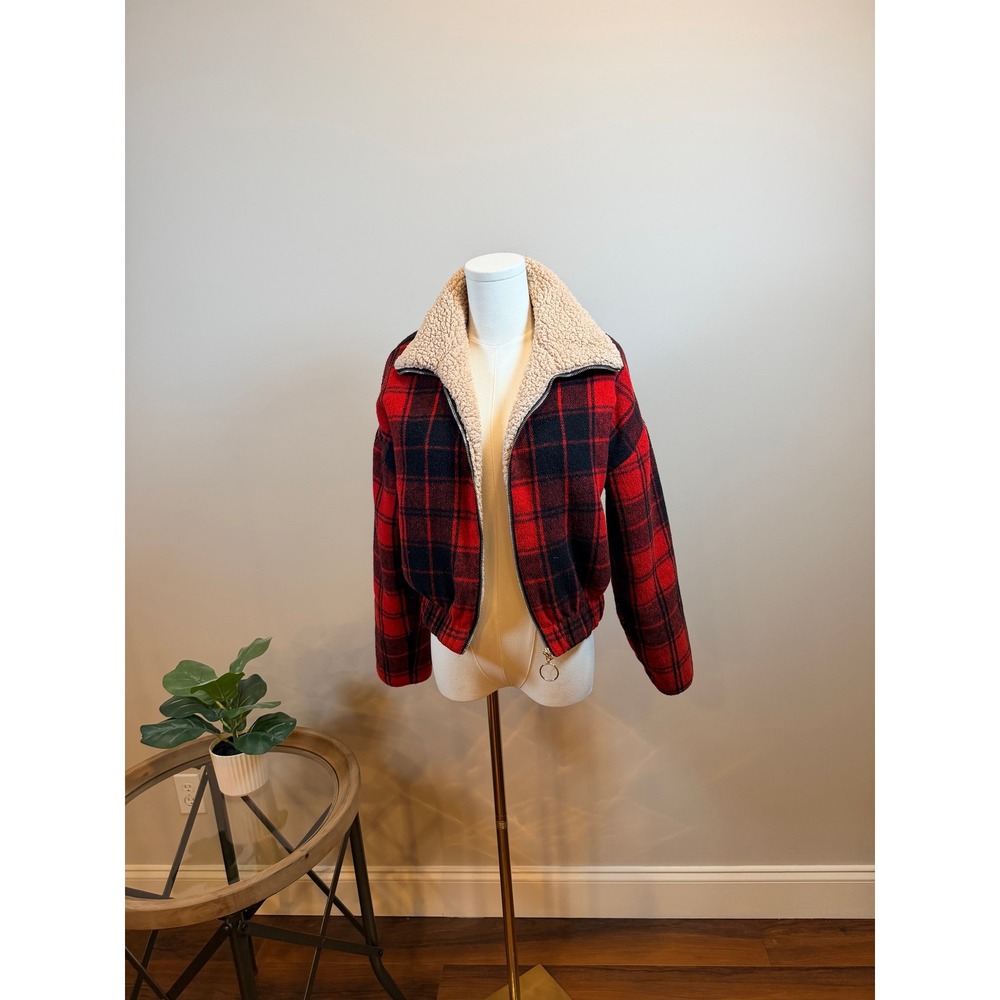 Sweet Rain Red Black Plaid Sherpa Lined Bomber Jacket‎ Kids Small J70725-A